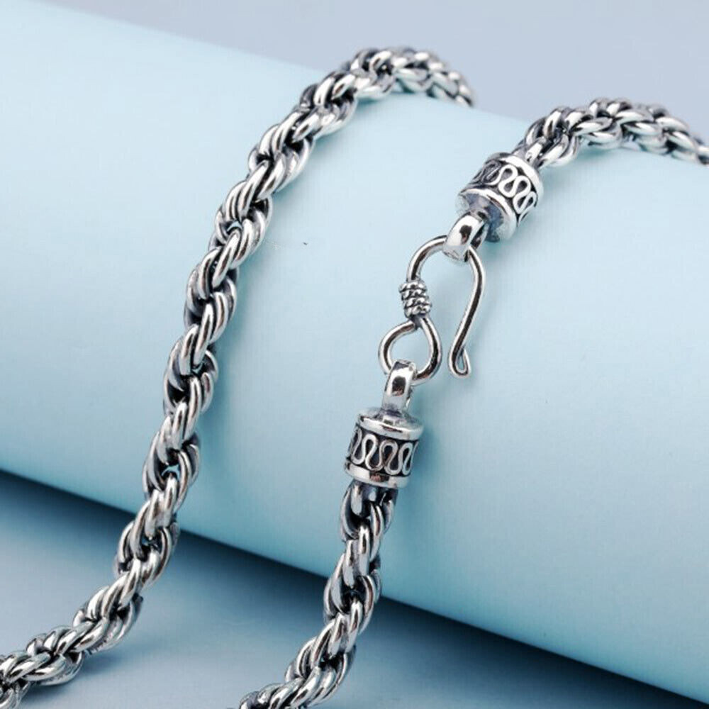 Pure S925 Sterling Silver 925 Chain 5mm 6mm 8mm Twist Rope Link Necklace 20-30in