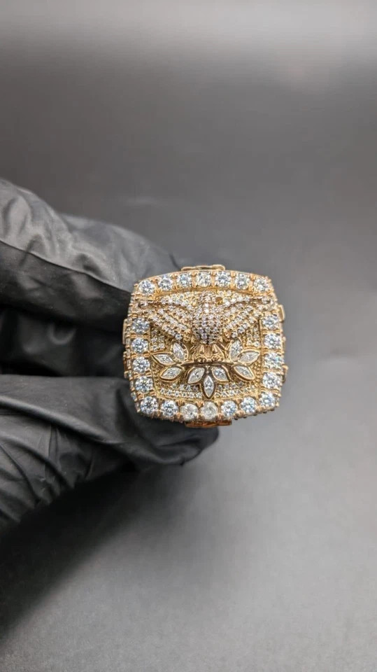 5TCW Round Lab Created Diamond Men’s Custom Eagle Statement Ring 14k Gold Plated