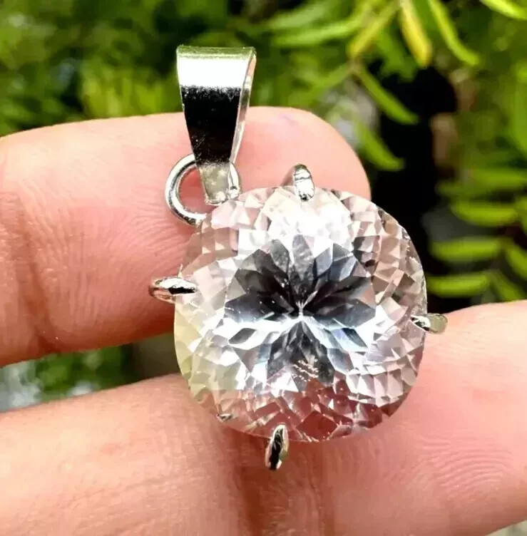 25.14 Ct Natural White Sapphire Round Cut Certified 925 Sterling Silver Pendant