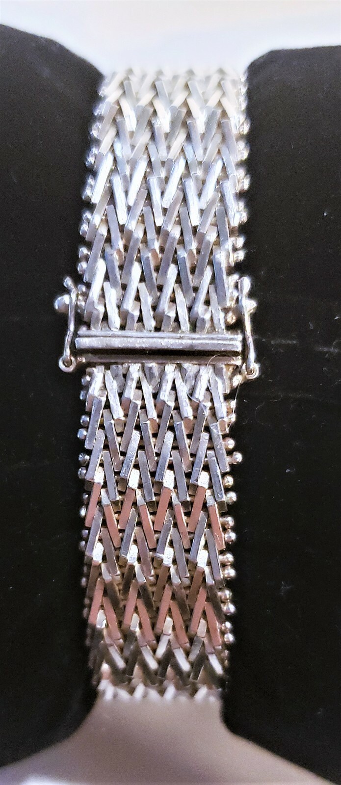 Vintage 1970s-80s Wide Woven Mesh Sterling Bracelet Signed Mexico TJ-19