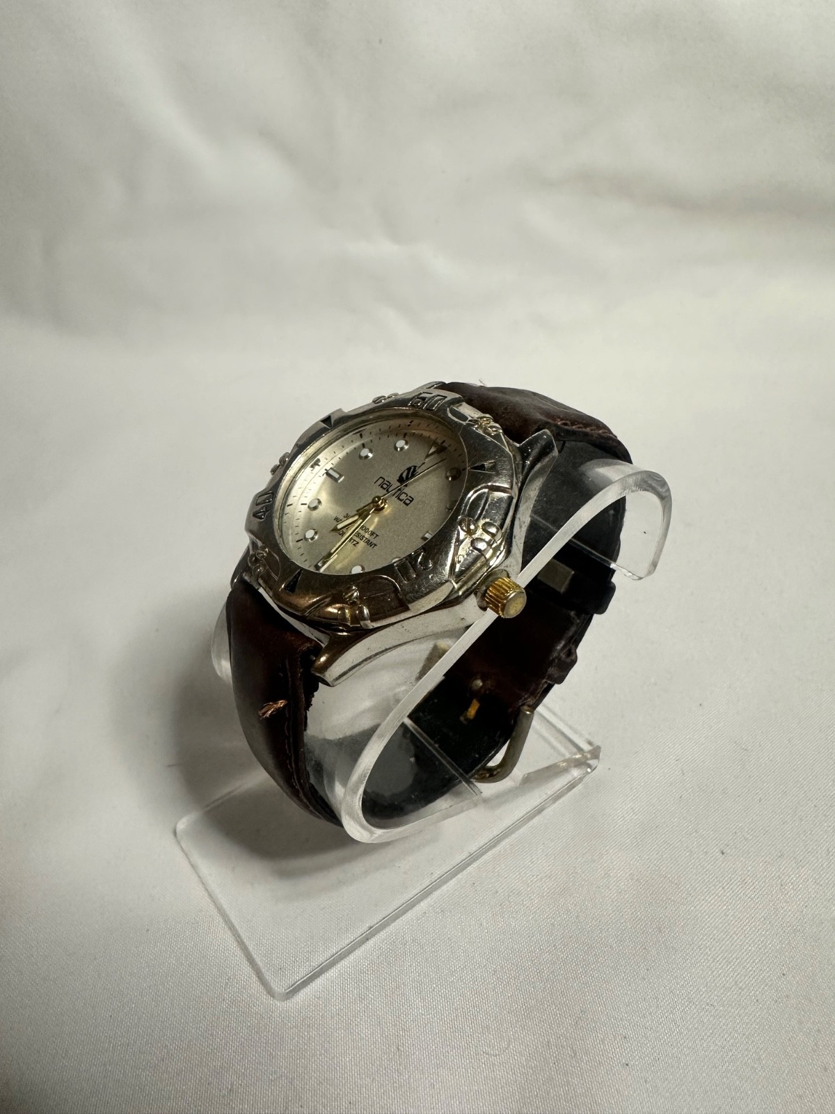 Vintage 90s Nautica 300m 1000FT Quartz Dive Watch Silver Tone Original Strap
