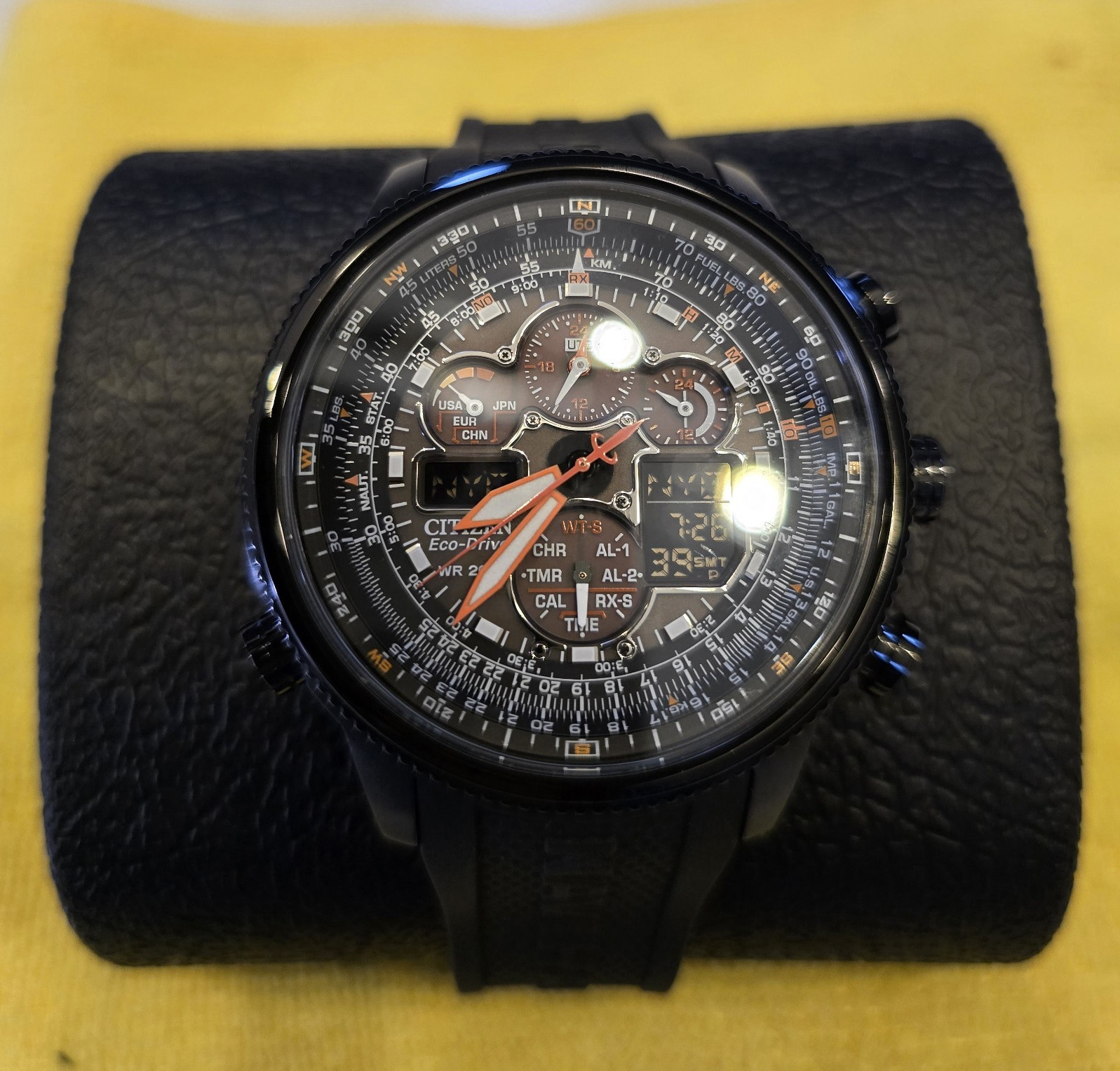 Citizen Navihawk A-T 48mm Ana-Digi Quartz Chrono Date Black Rubber Box
