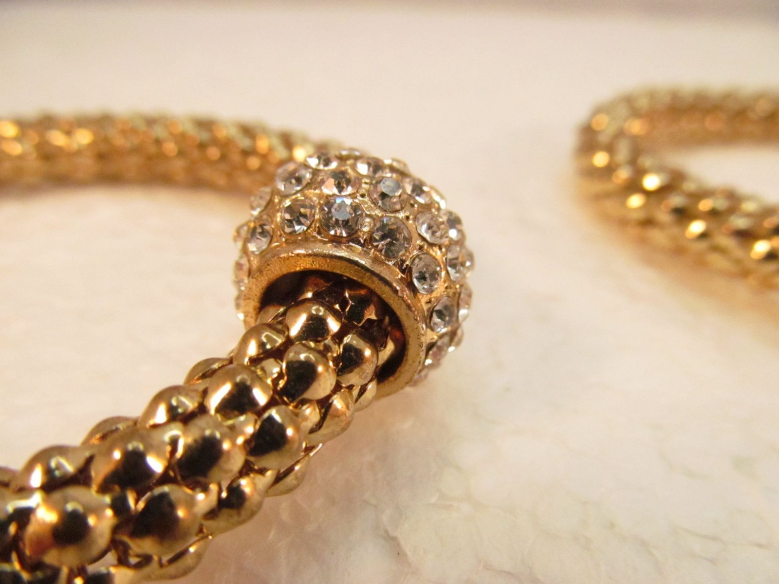 Gold Tone Stretch Metal Mesh Tube Rhinestone Bracelet 2 Piece Lot