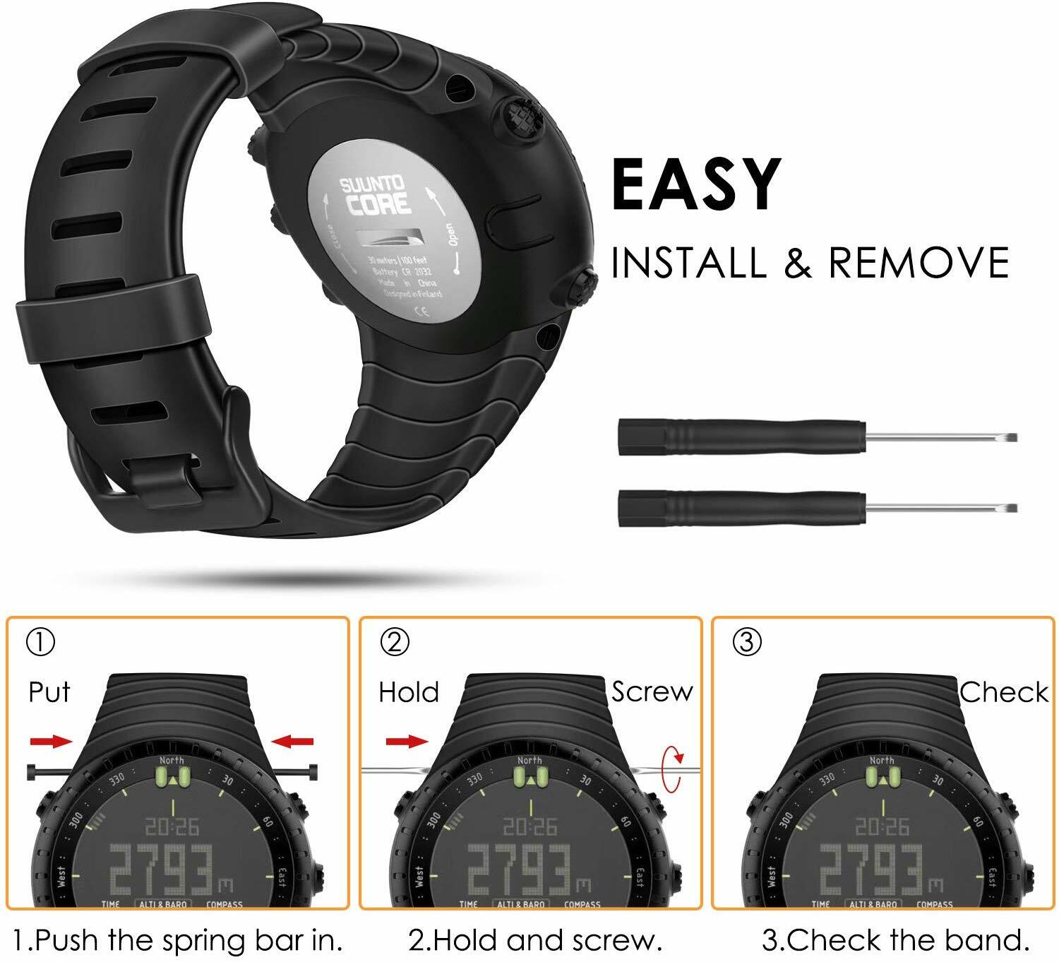 For Suunto Core(24mm) Rubber Replacement Watch Band Sport Band with Metal Clasp