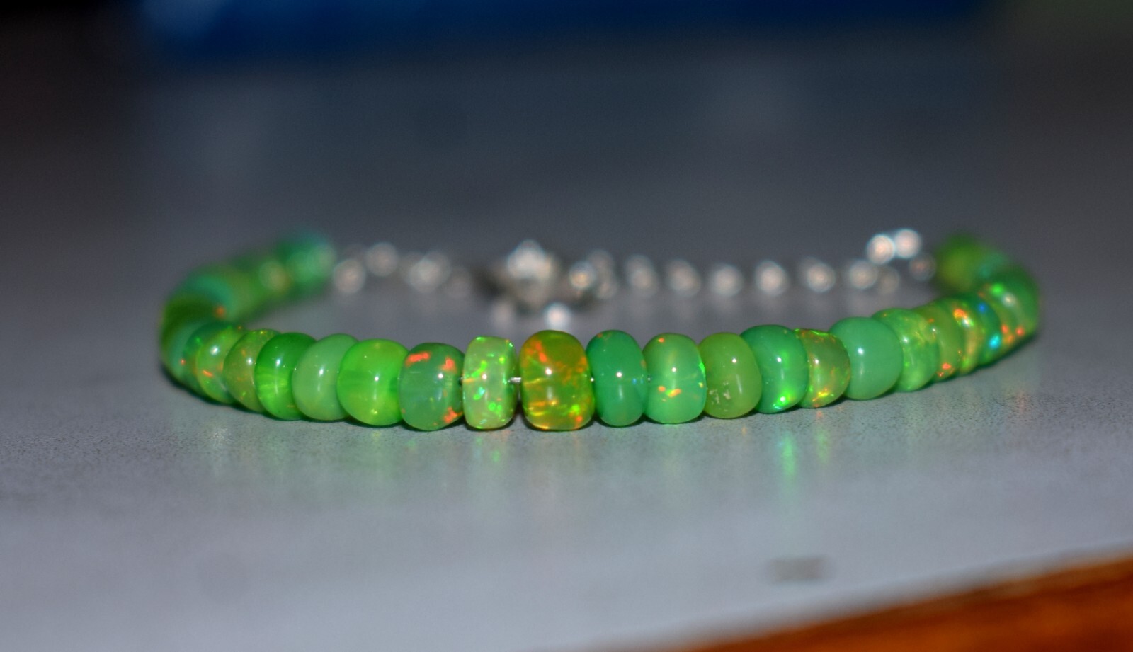 Solid 925 Sterling Silver Natural Ethiopian Opal Gemstone Beads 7″Bracelet F2091