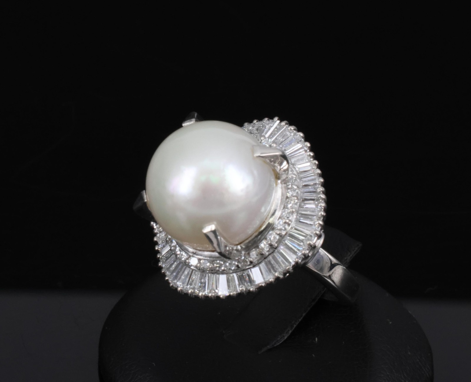 Fine 14.7mm South Seas Pearl & 1.85ct Diamond Platinum Halo Ring, 21.6g Size 8