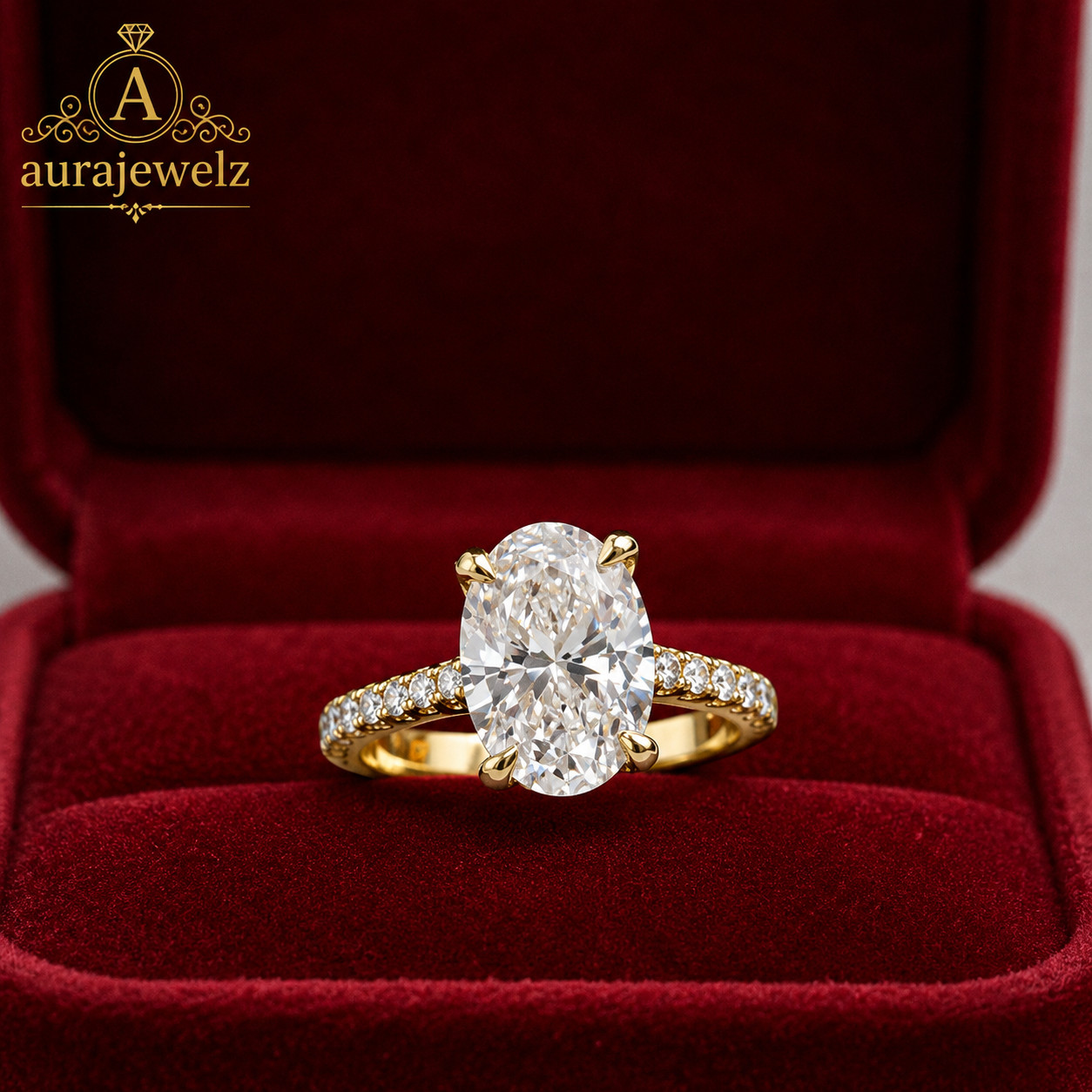 Moissanite Wedding Certified Ladies Oval Real 14k Yellow Solid Gold 2.50Ct Ring