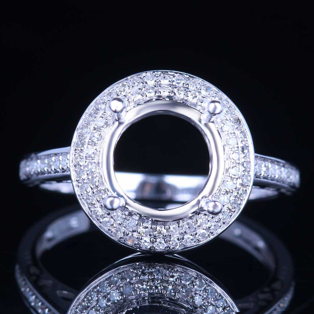Sterling Silver Round 7.5mm to 8.5mm 0.3CT Diamonds Semi Mount Ring Fine Jewelry