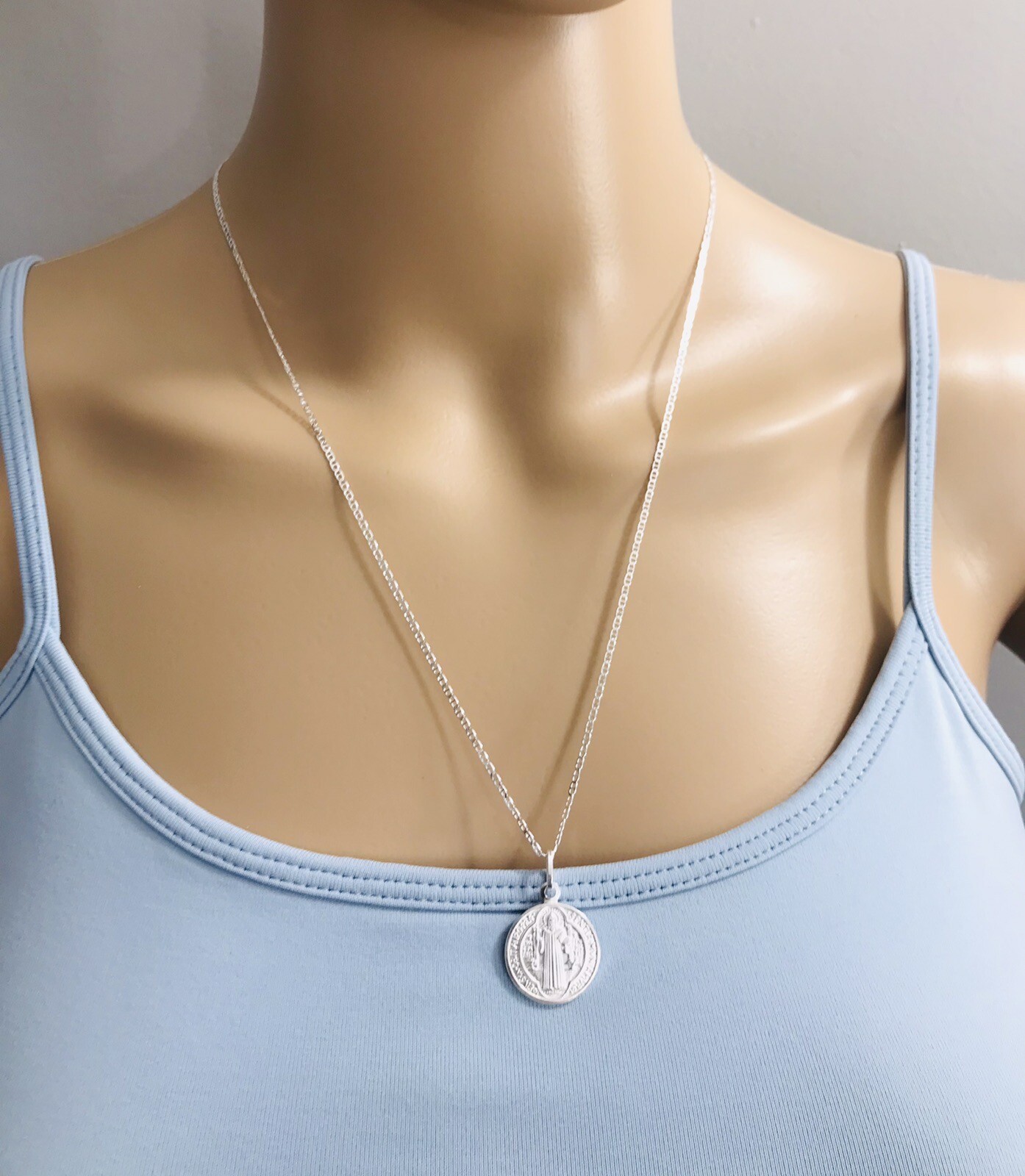925 Silver Saint Benedict 18mm Pendant Or Necklace Good Luck ,Protection-P158