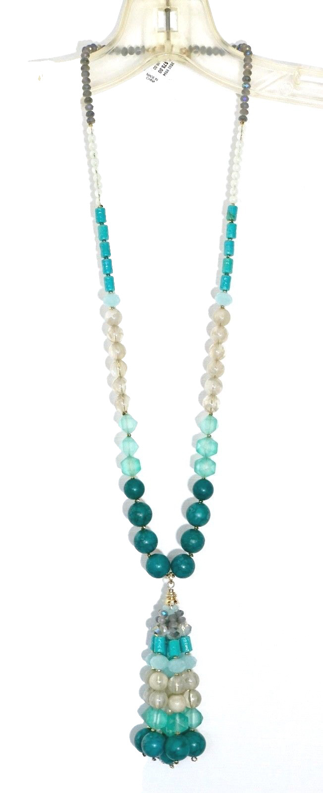 NWT $96 Lydell NYC Beaded Tassel Pendant Necklace, Turquoise / Multi / Gold