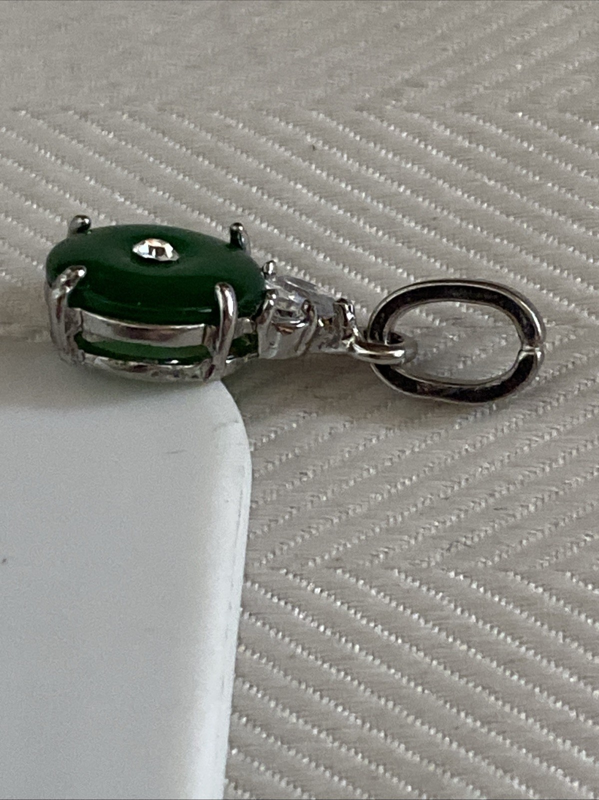 Designer Beautiful Sterling Silver Small Wafer Jade White Saphire Pendant