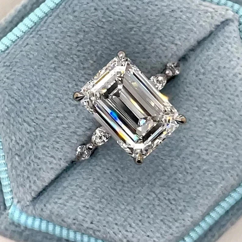 Diamond Ring Emerald Cut 14k White Gold 4.69 Ct Lab Grown IGI Certified VVS E F