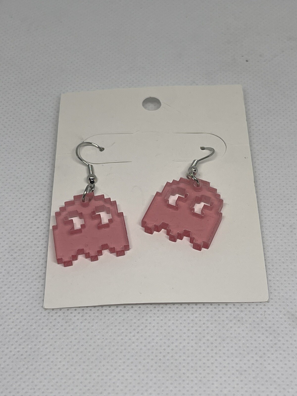 Pac man Ghost Pinky Neon Pink see-through Earrings – Plastic NEW