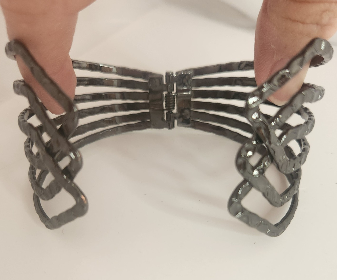 Gunmetal Hinged Bracelet Geometric Design 2″ x 7/8″