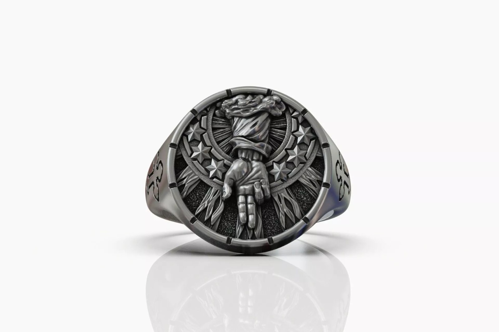 Oxidized Men’s Dextera Dei Blessing Hand 925 Sterling Silver Statement Rings