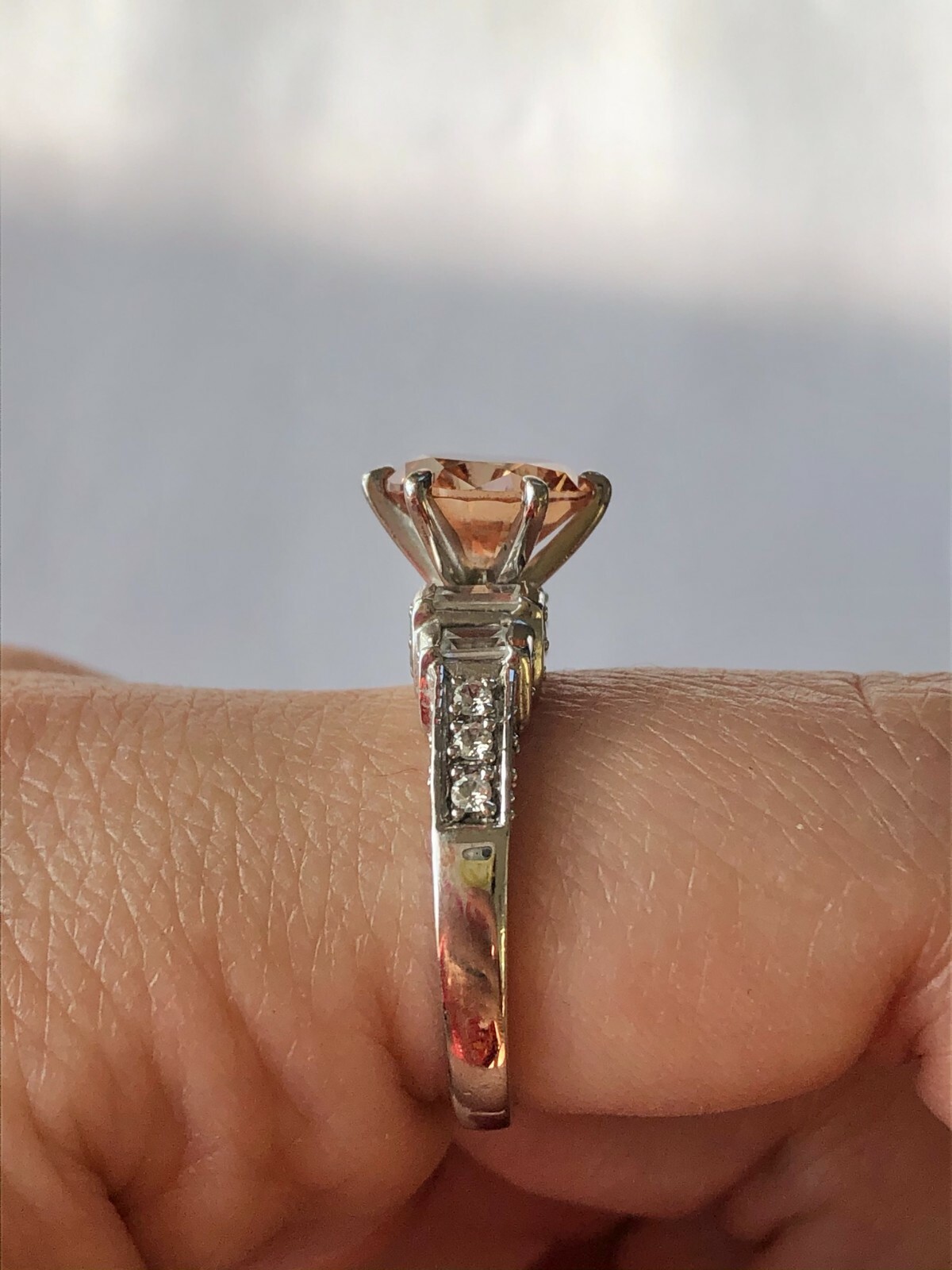 Elegant 2.5 CT Round Champagne CZ 925 Silver Baguette Accent Style Ring Size 6