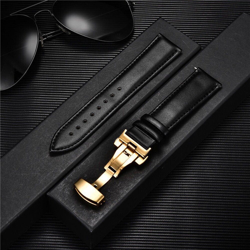 Genuine Leather Watch Band Strap Butterfly Buckle Bracelet 14/16/18/20/22/24mm