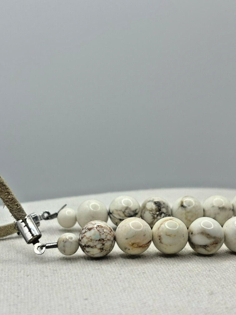 Pink Cocowood Chip Howlite Large Kenya Bone Beaded Horsehair Pendant Necklace