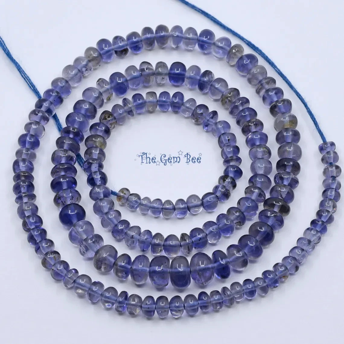 3.5mm-5.5mm Gem Water Sapphire Iolite Hand Cut Smooth Rondelle Beads 16″ strand
