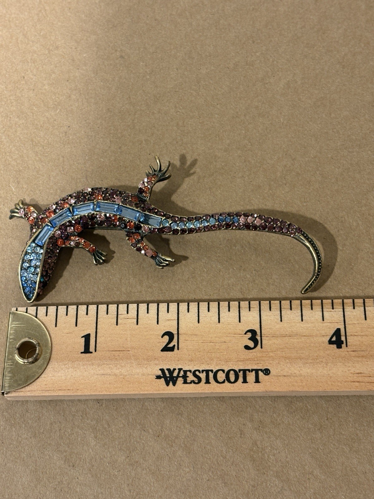 Jay Strongwater Lizard Salamander Pink Green Rhinestones Brooch Pin Retired Box