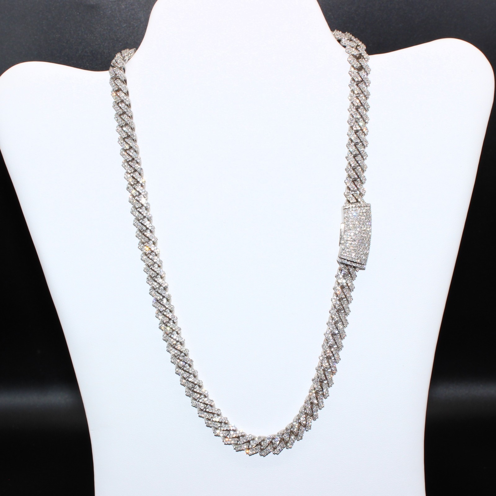 White Gold Cuban Link Chain 20” 10mm Approx. 20ct Real Diamond 129g Necklace