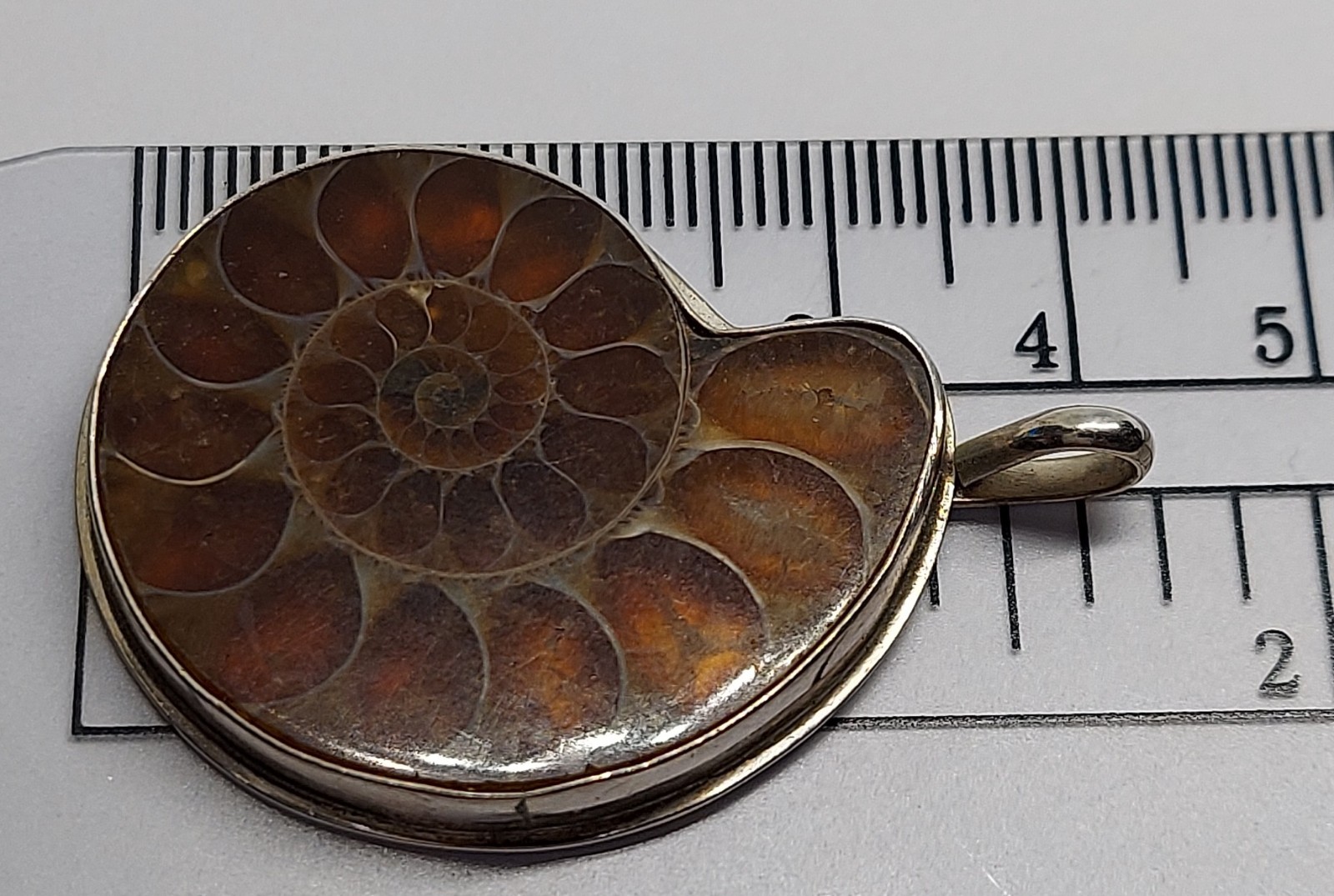 ALAN UCHIN Signed Modernist Studio Craft AMMONITE fossil PENDANT sterling silver