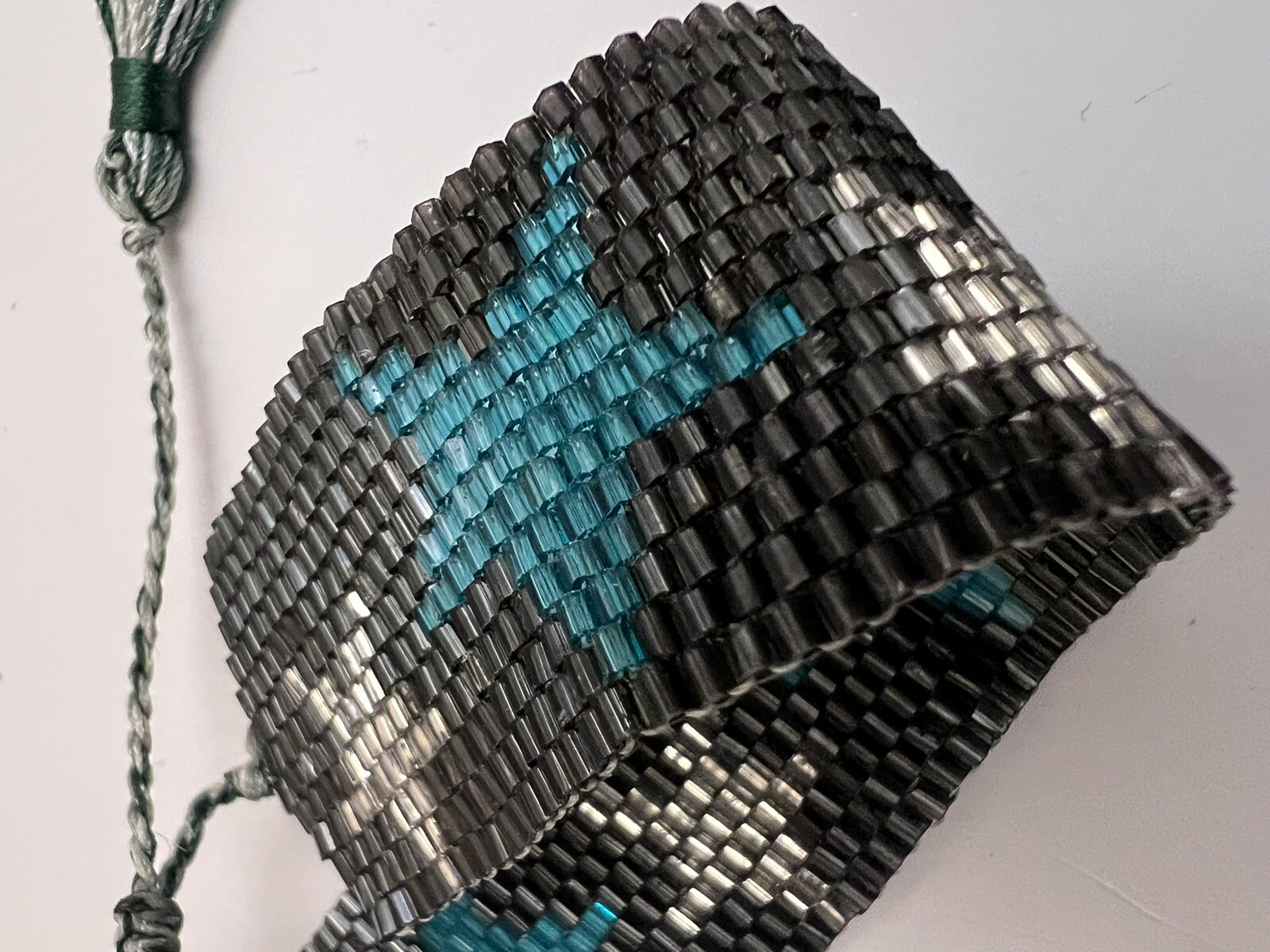 Adjustable Stars Gray Teal Seed Beaded Bracelet Cuff Cheer Friendship Jewelry