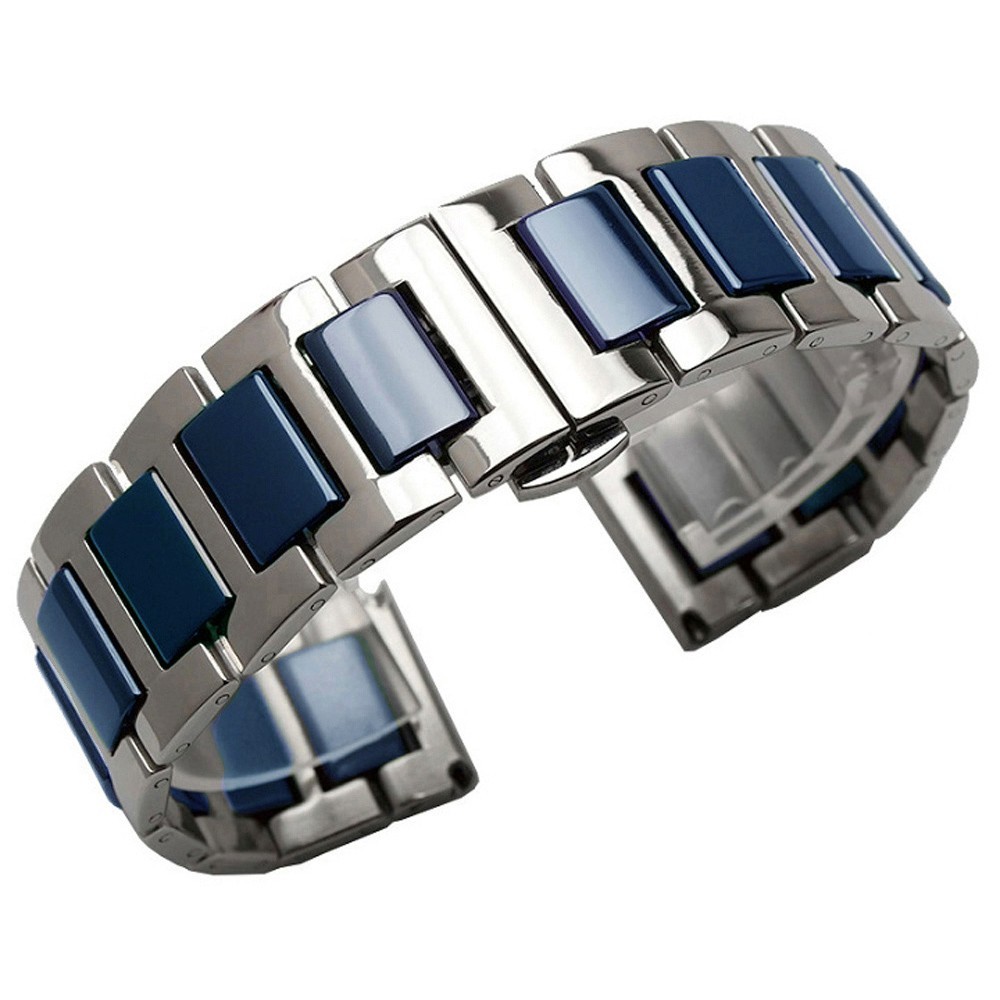 18MM Stainless Steel +Black Blue Green Brown Ceramic Watch Band Replace Strap