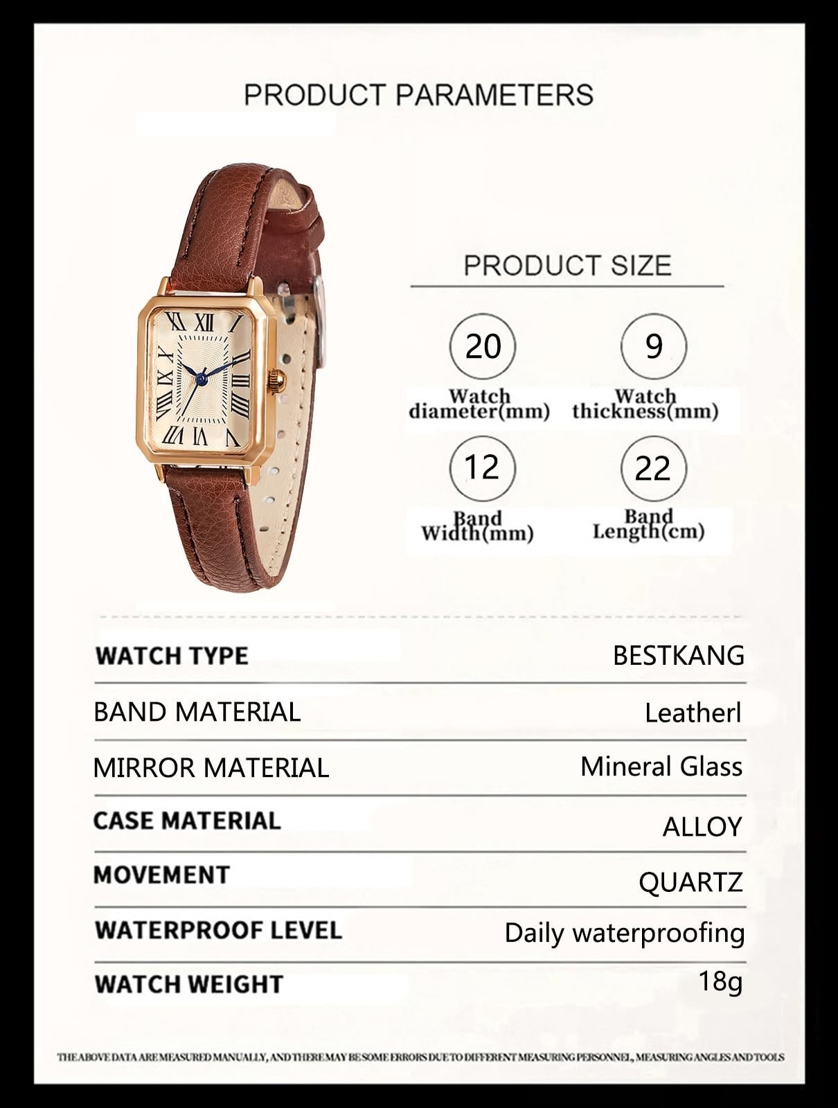Elegant Leather Strap Watch for Women – Vintage Rectangle Quartz Wristwatch, Dai