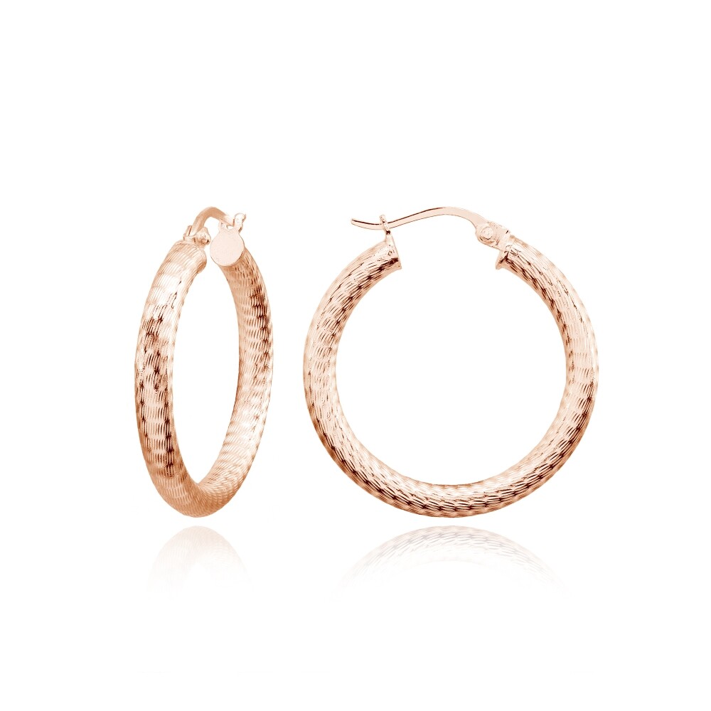 3mm Textured Click-Top Round Rose Gold Plated Sterling Silver 25mm Hoop Earrings