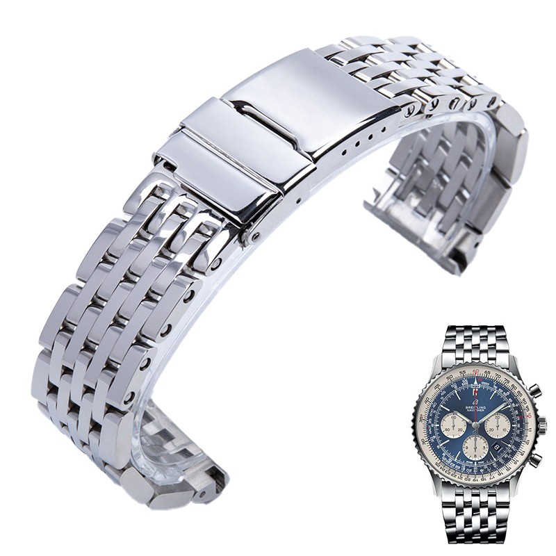 22/24mm Strap Bracelet for Breitling Navitimer, Crosswind Solid Curved-End Links