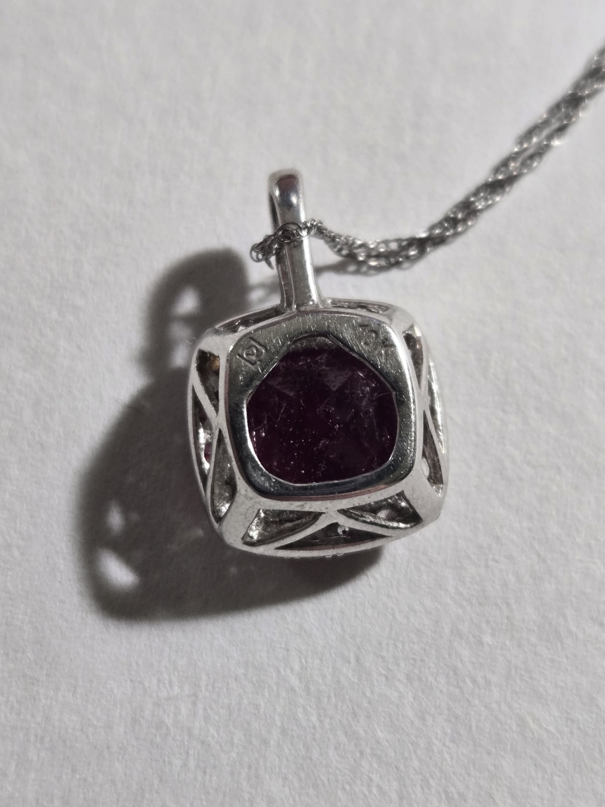7.0mm Cushion-Cut Lab-Created Ruby and White Stones 10k Gold White