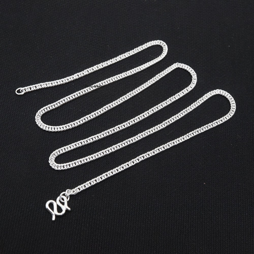 Solid 999 Fine Silver Chain 2mm Wheat Link Necklace For Women 17.7inch