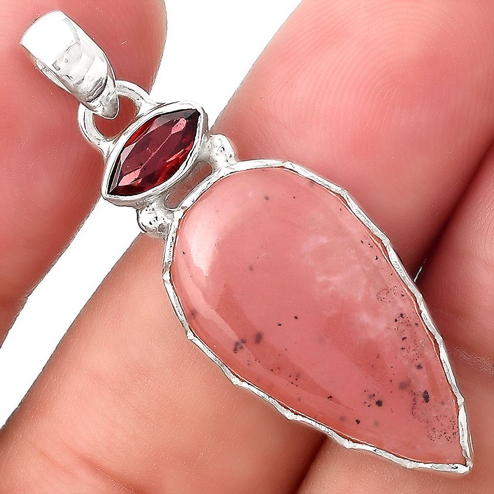 Guava Quartz – Brazil and Garnet 925 Sterling Silver Pendant Jewelry P-1637