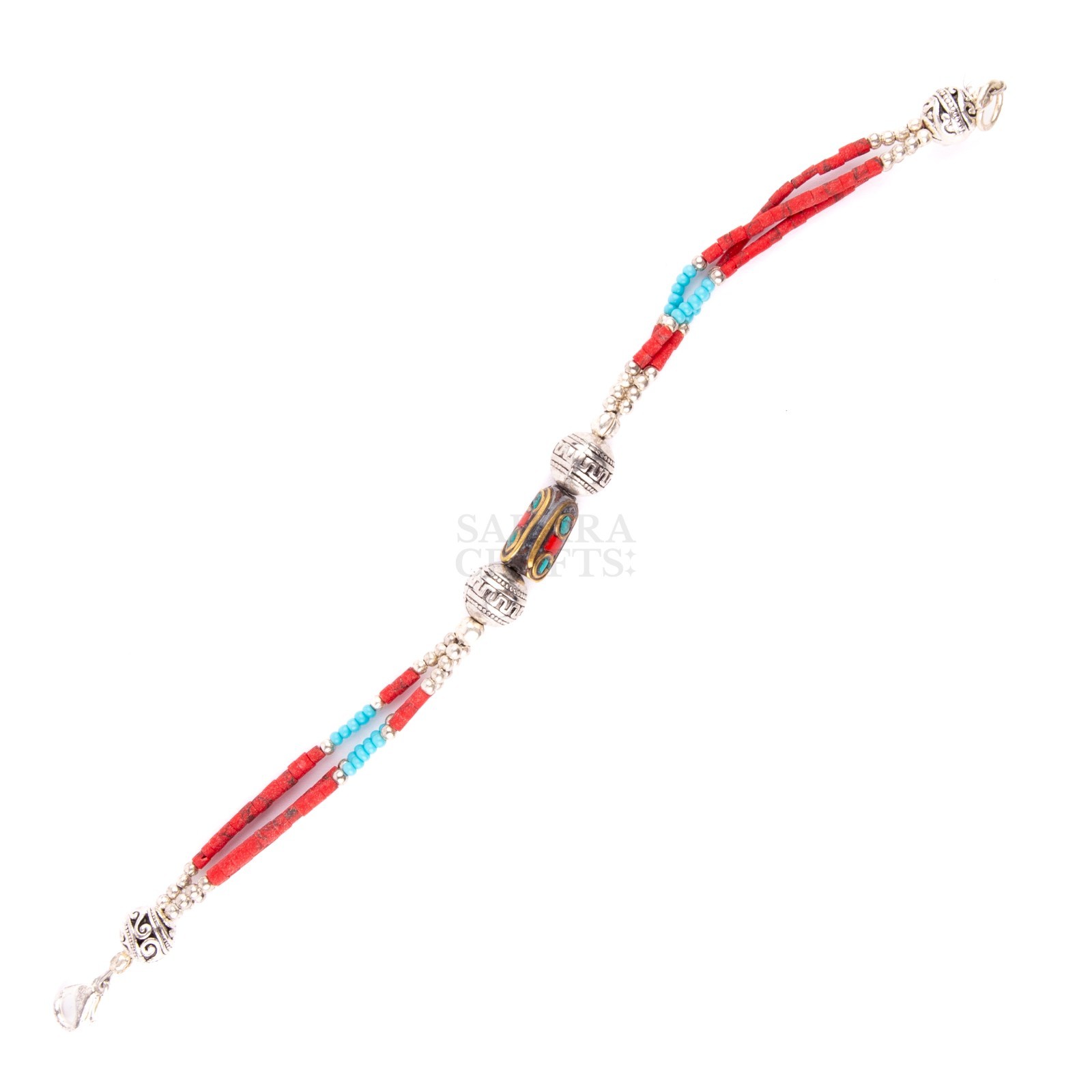 Tibetan Bracelet, Red Coral Turquoise Beads, Traditional Tibetan Bead Jewelry