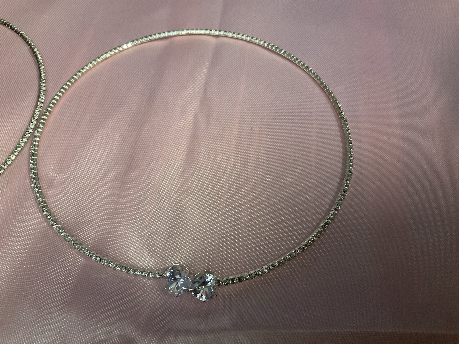 Lot of 2 Silver Tone Box Chain Choker Necklaces Butterfly Charm Crystal