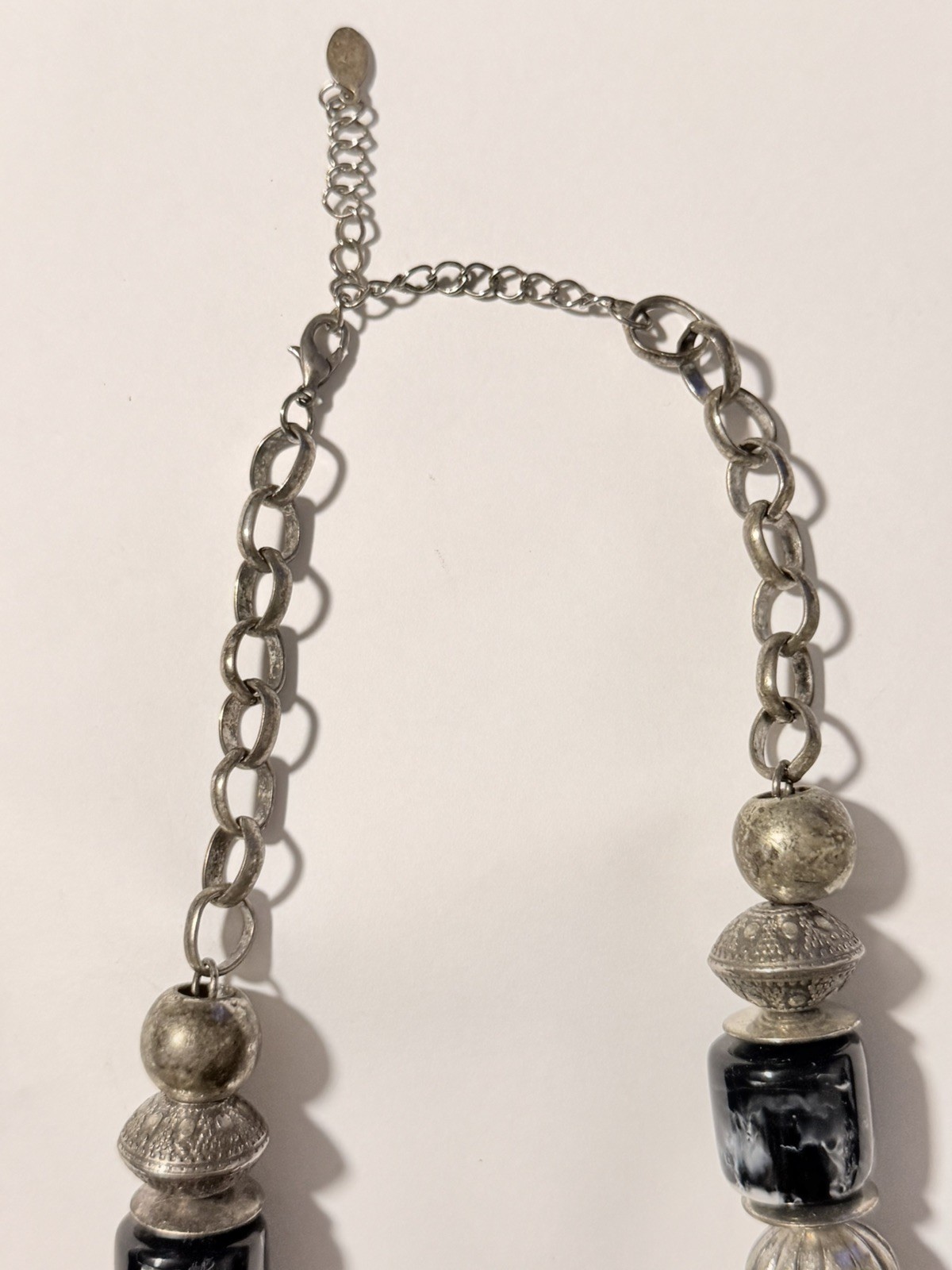 Vintage Chunky Black White Lucite Resin Half Moon Statement Necklace Collar