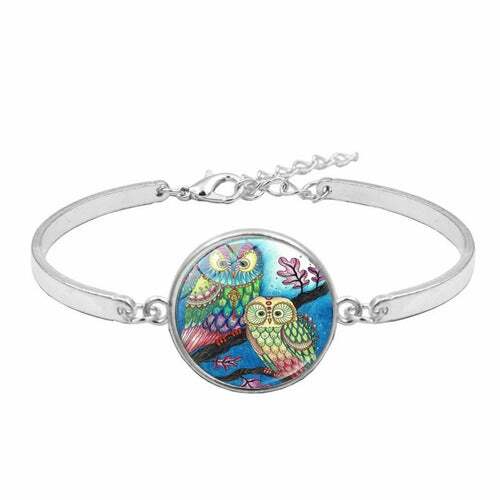 Bracelet ; Owl Round Glass Cabochon Alloy Metal NEW