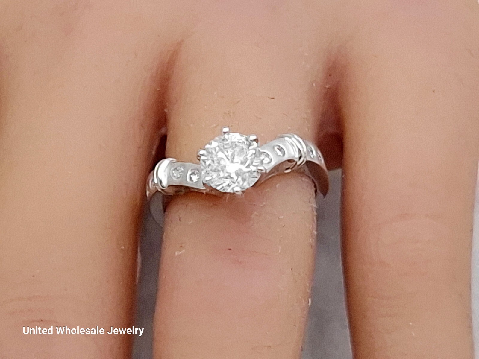 1.24Ct Genuine Natural Mined Diamond Engagement Ring In Solid 14K White Gold.