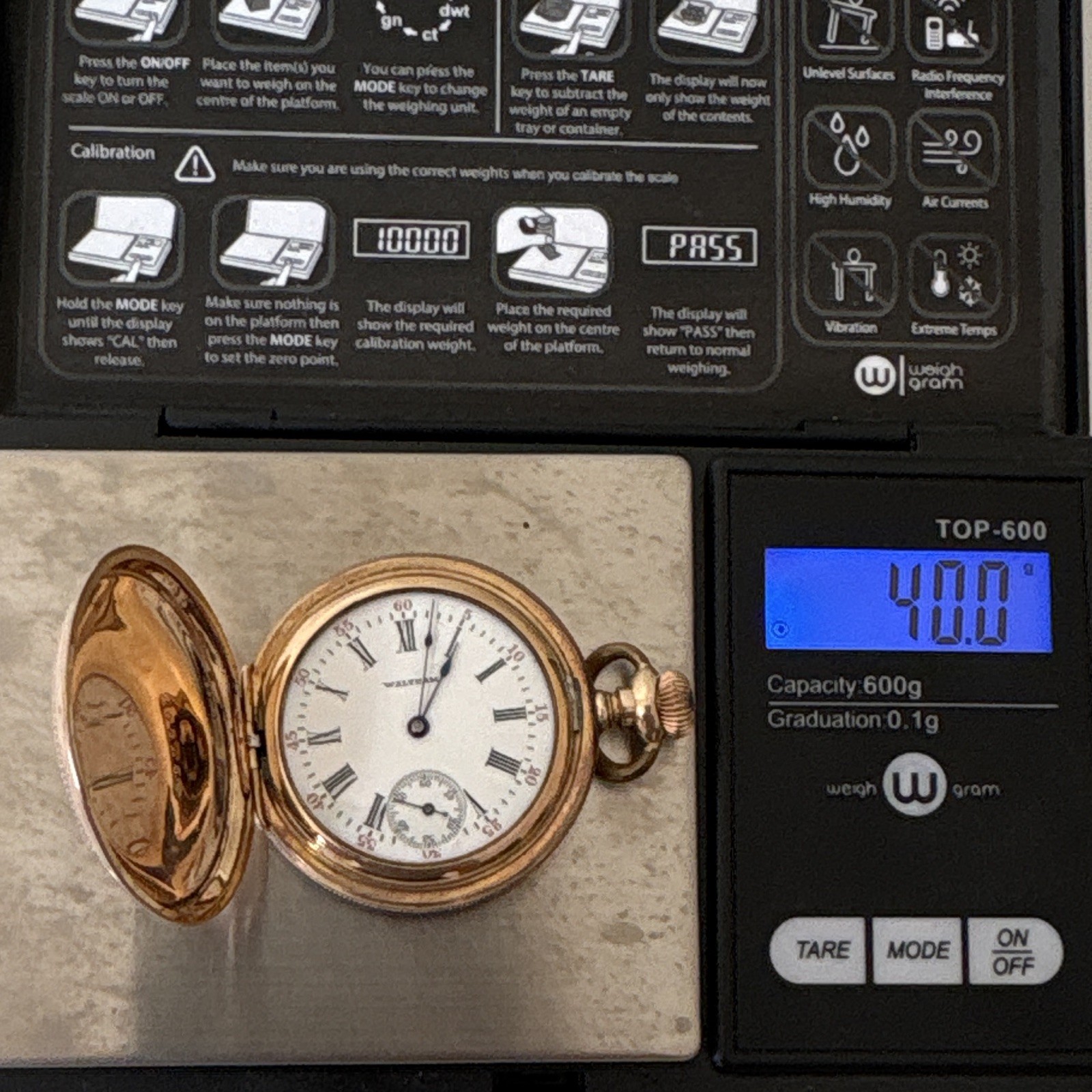 14K Gold Chain with Antique Waltham Pocket Watch 20 Years Gold Tone Case Repair