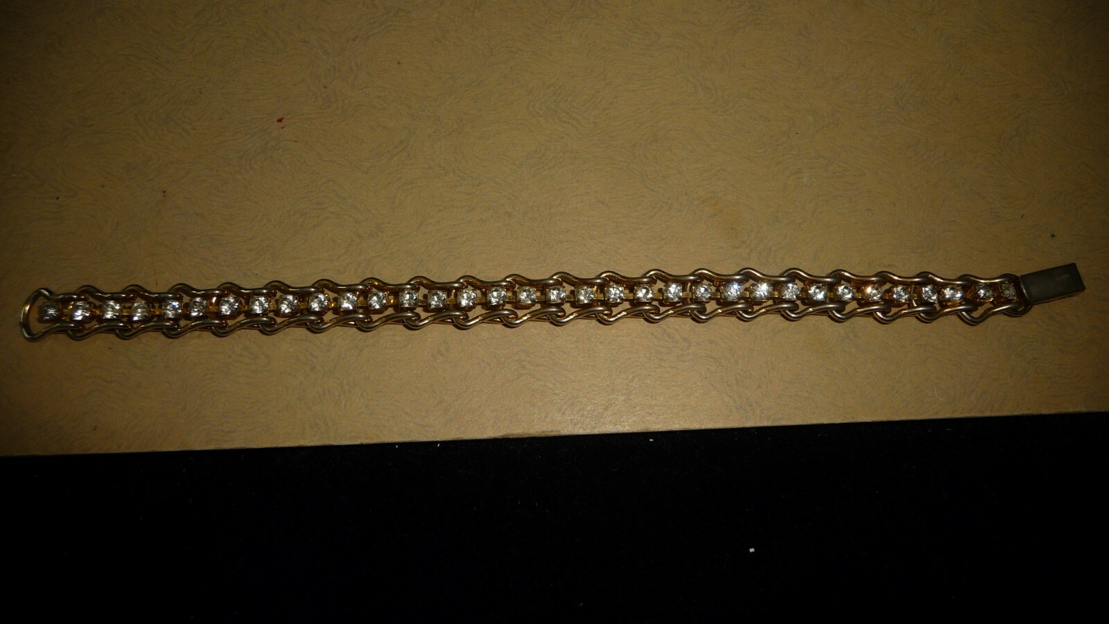 #1016X vtg costume BRACELET Gold Tone w RHINESTONES 6 1/2” L x 3/8” W