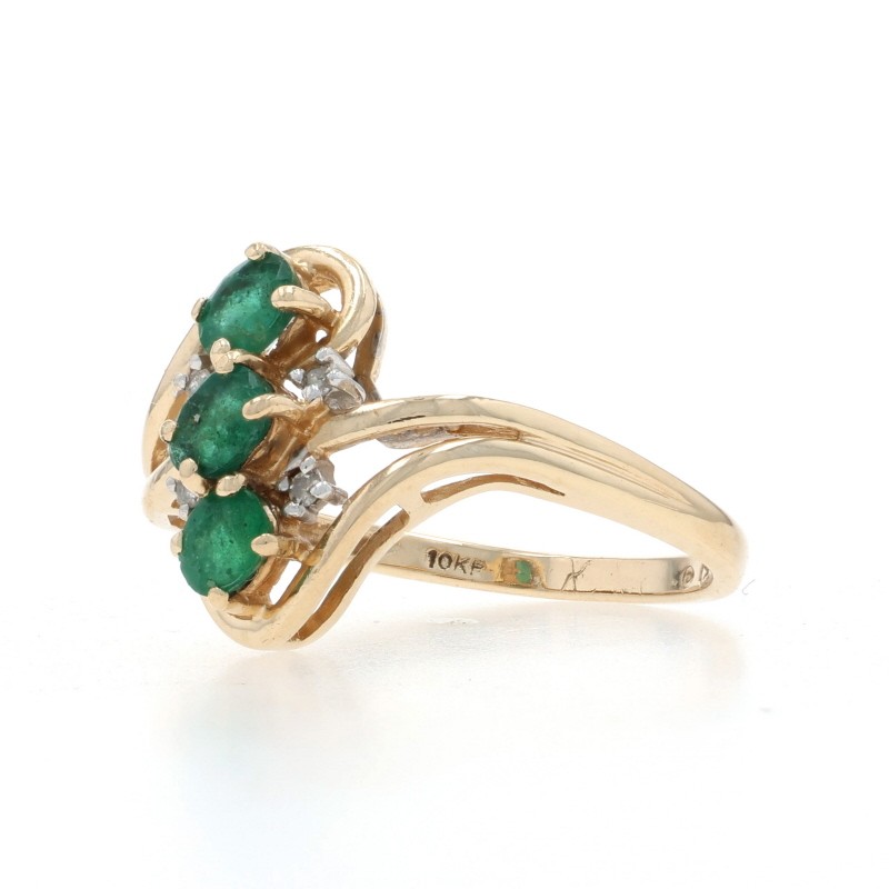Yellow Gold Emerald Diamond Bypass Ring – 10k Oval .44ctw