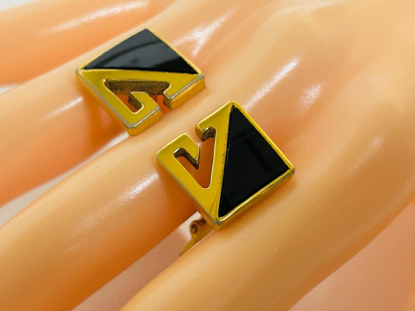 Vintage Givenchy Cufflinks and Tie Clip Black Onyx G Logo Gift for Him