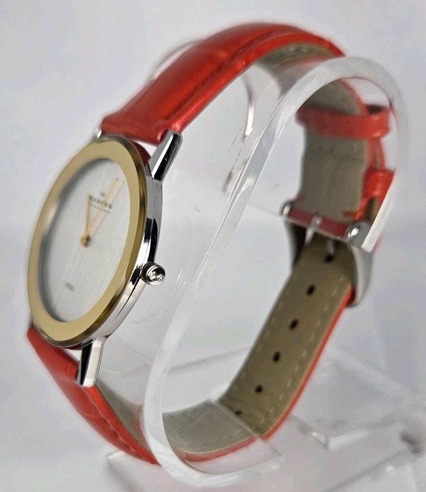 SKAGEN STEEL DENMARK WOMEN’S STAINLESS ST ULTRA SLIM SILVER DIAL LEATHER BAND