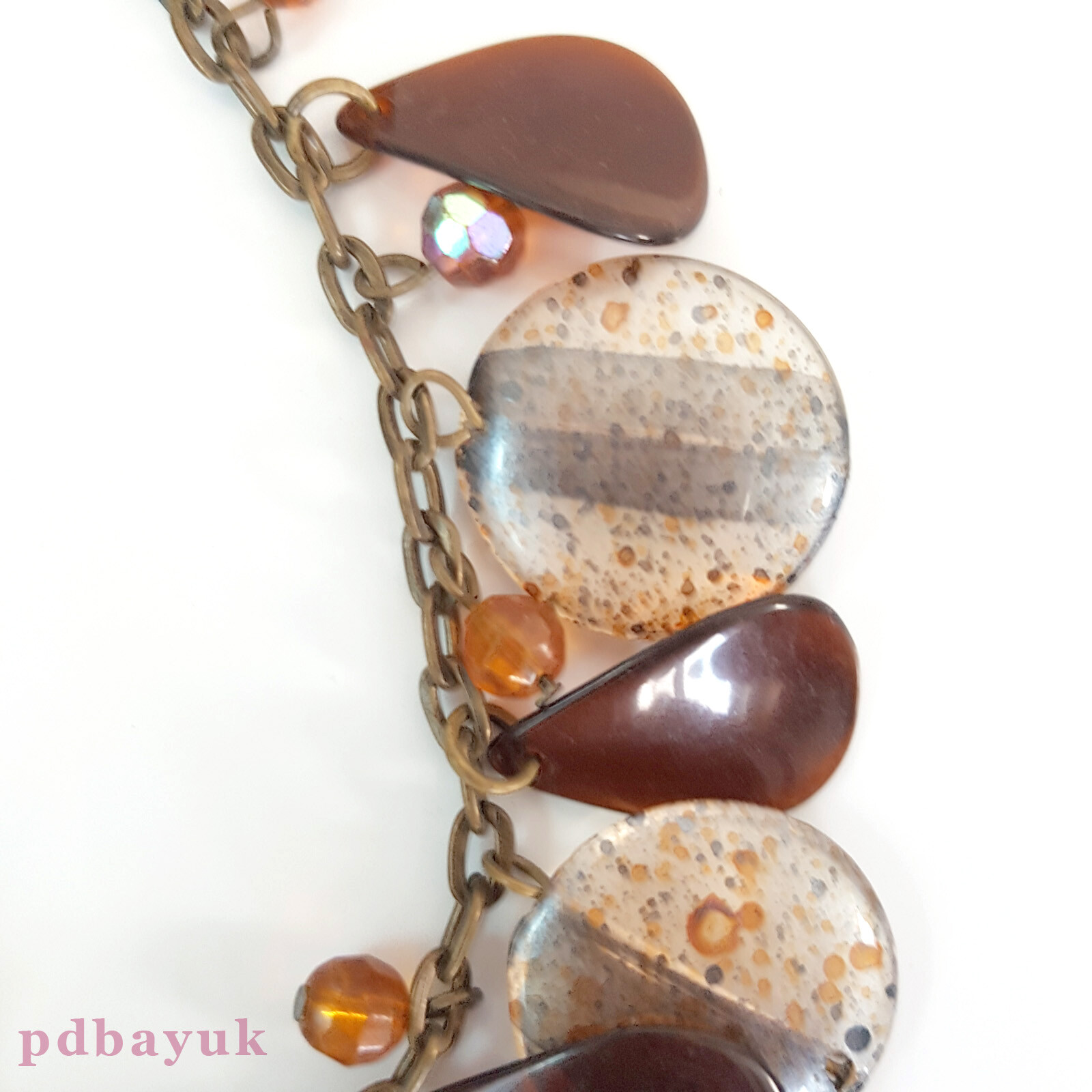 Retro Vintage Style Brown Clear Bead Cluster Boho Necklace 35.5cm 14″ UK ~1725