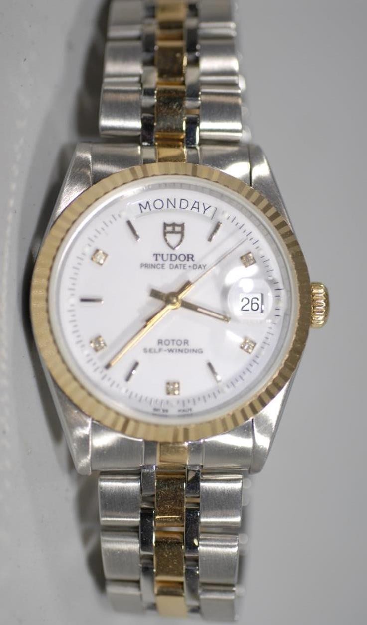 Tudor Prince Date-Day 76213 18K Gold Bezel & Solid Gold Links Daydate Nice Ex++!