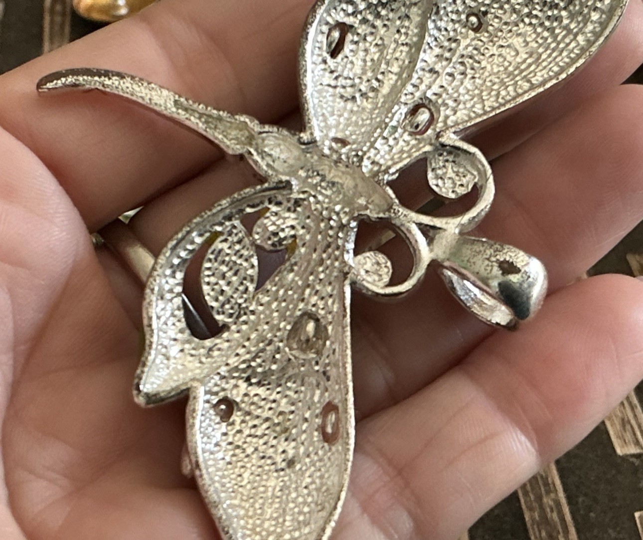 Large Colorful Enamel Dragonfly Pendant Rhinestone Silver Tone 3” 0.8 oz