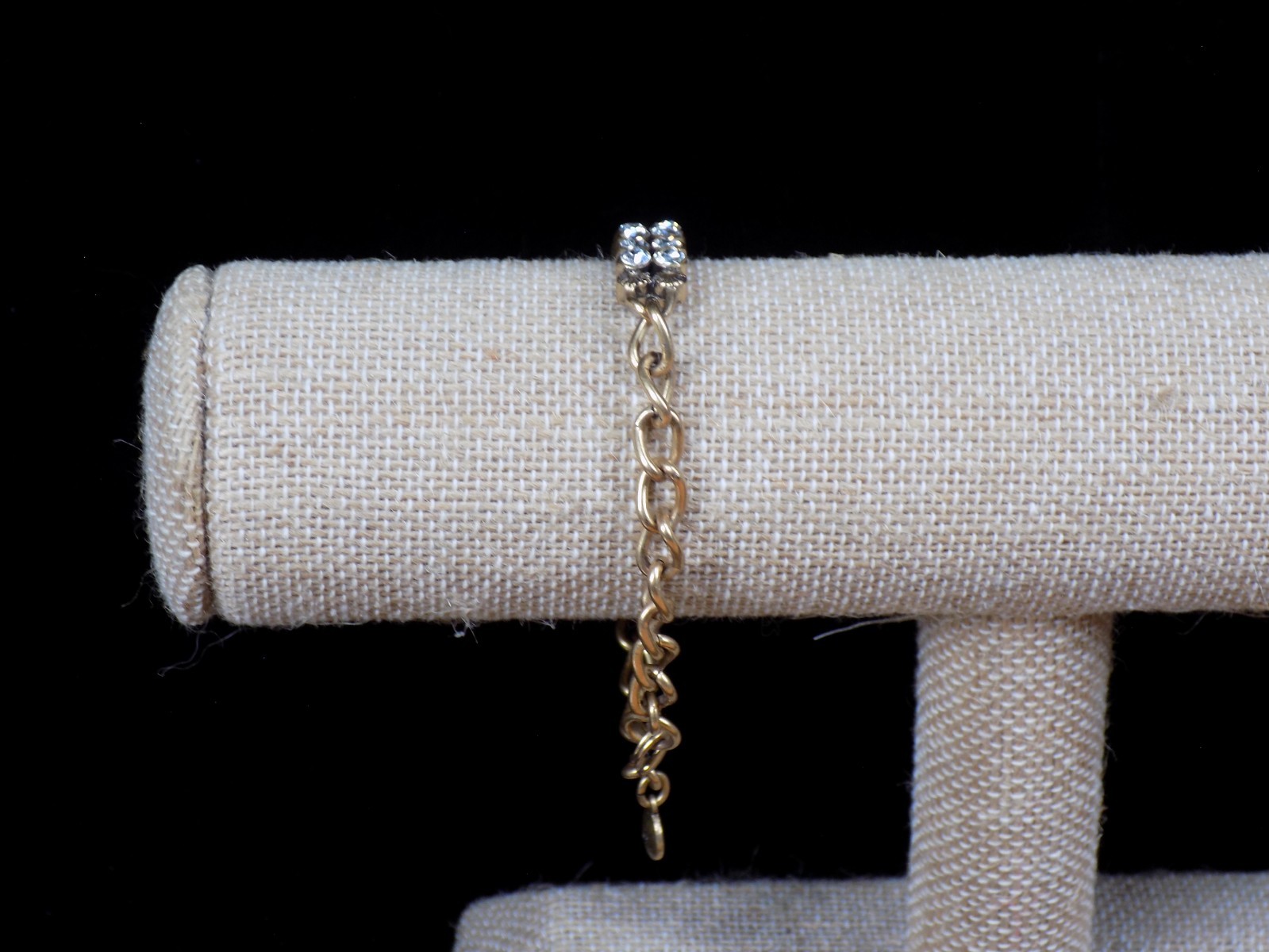 Vintage J Crew Bracelet Gold Tone Curved Bar White Colorless Rhinestones 6.5″
