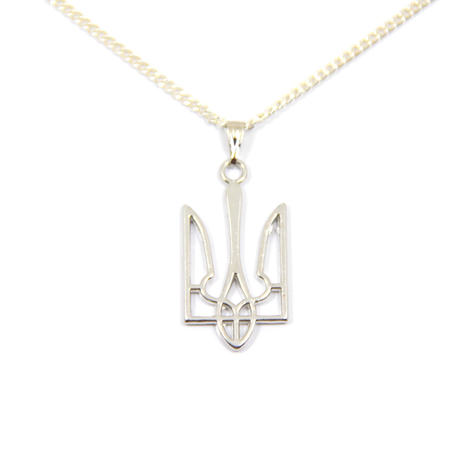 Silver Tryzub Necklace Ukrainian Jewelry Ukraine Emblem Pendant Trident Choker