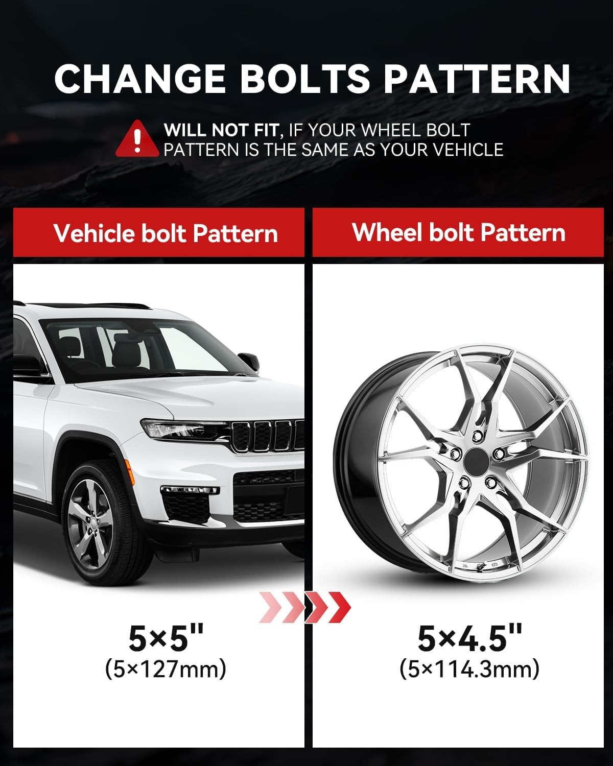 5×5 to 5×4.5 Wheel Adapters for Jeep